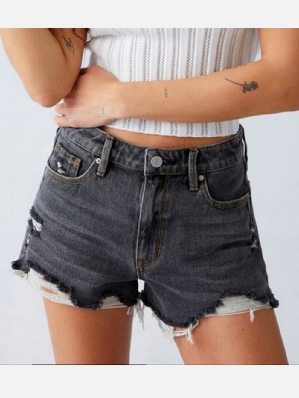 PACSUN High Rise Festival Shorts Black Denim Sz 4 NWT